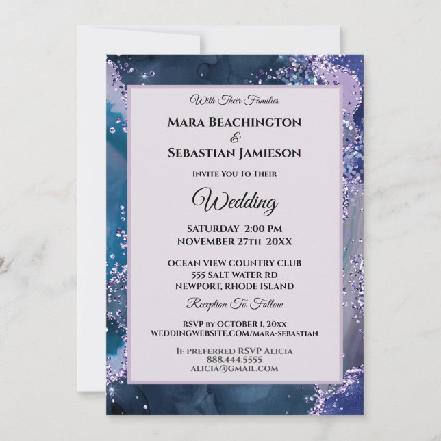 *~* RSVP Website AGATE AR13 Lavender Stars Wedding Invitation (Front)