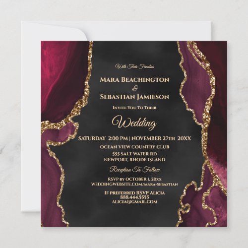  RSVP Website AGATE Gold AR13 Maroon Wedding Invitation