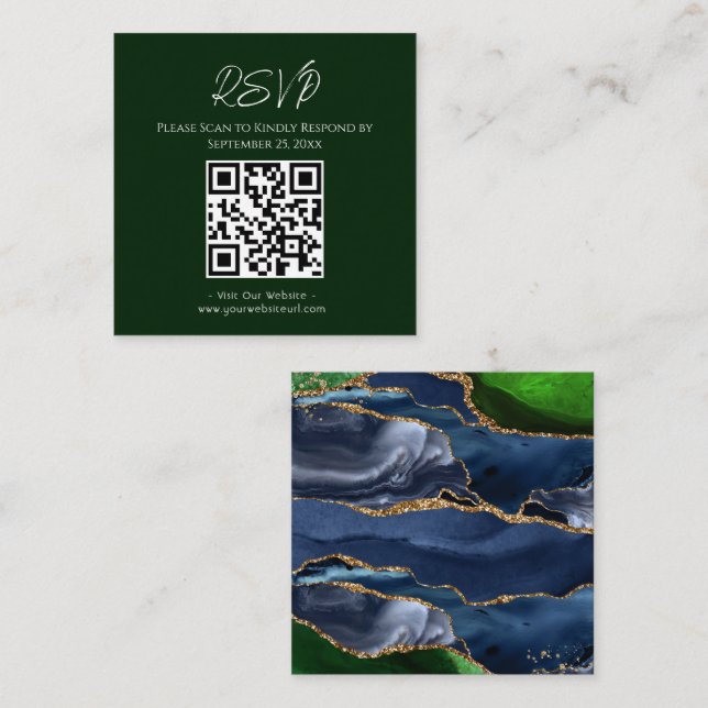 RSVP Website Blue & Green AgateWedding Square Business Card (Front/Back)