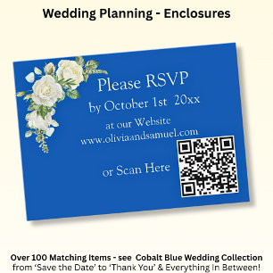 RSVP Website - Cobalt Blue & White Roses Wedding Enclosure Card