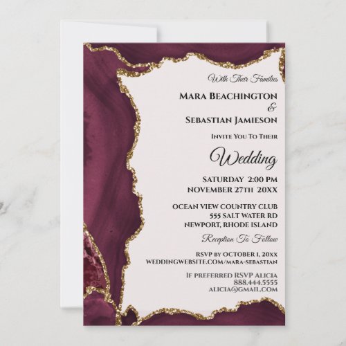  RSVP Website Maroon AGATE Gold AR13 Wedding Invitation