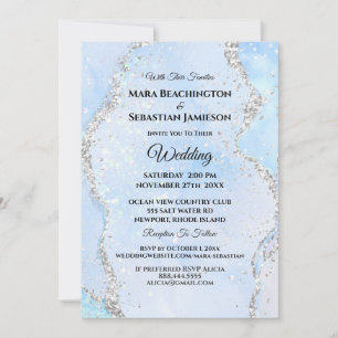 *~* RSVP Website - Ocean AGATE Blue AR13 Wedding Invitation