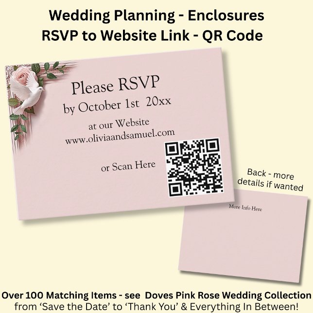RSVP Website - Pink Roses & Doves Wedding Enclosure Card (Creator Uploaded)