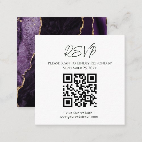 RSVP Website Purple Agate Gold Glitter Wedding  Square Business Card