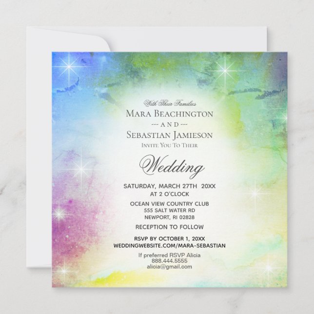 *~* RSVP Website Rainbow Universe Wedding Invitation (Front)