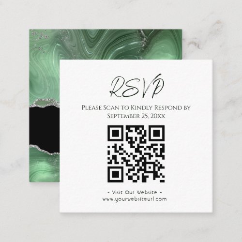 RSVP Website Sage Green Agate Gold Glitter Wedding Square Business Card