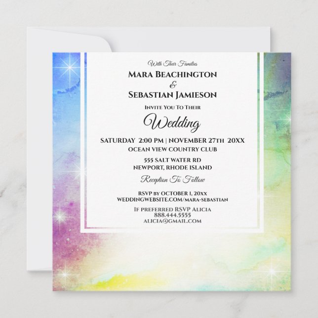 *~* RSVP Website Universe Rainbow Wedding Invitation (Front)