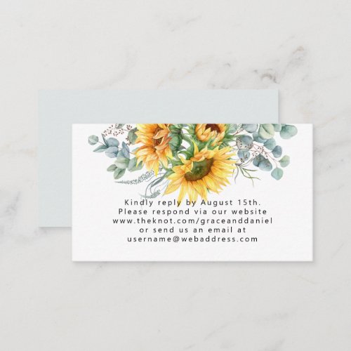 RSVP Website Wedding Sunflower Eucalyptus Floral Enclosure Card