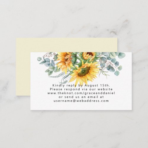 RSVP Website Wedding Sunflower Eucalyptus Floral Enclosure Card