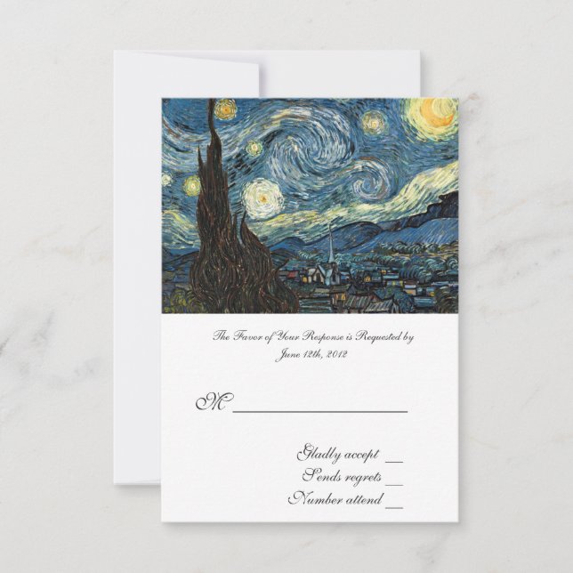 RSVP, wedding acceptance card, Starry Night RSVP Card (Front)