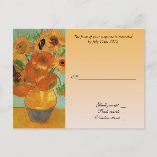 RSVP wedding acceptance card van gogh sunflowers Invitation Postcard