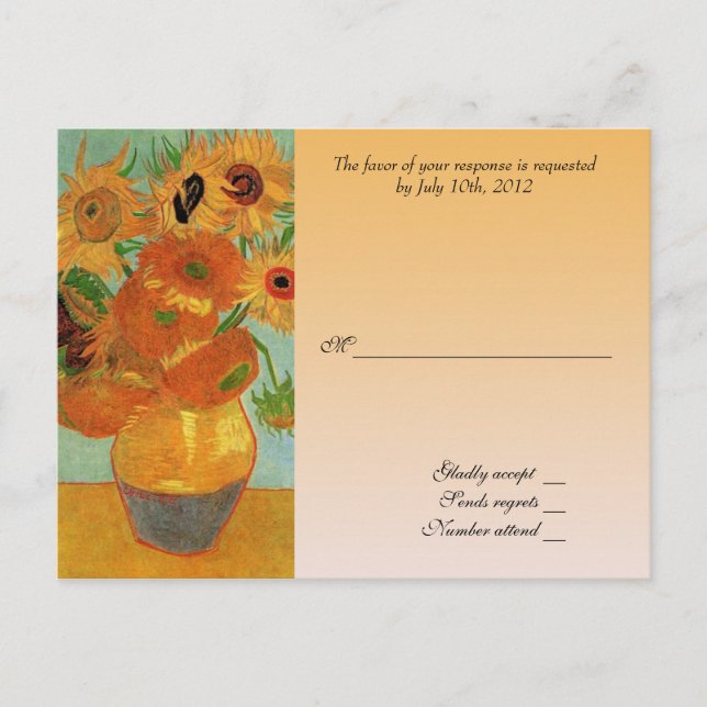 RSVP wedding acceptance card, van gogh sunflowers Invitation Postcard (Front)