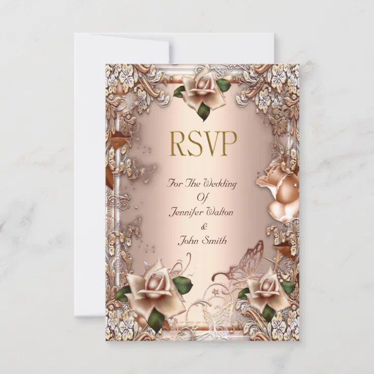 RSVP Wedding Beige Cream Gold Rose Set | Zazzle