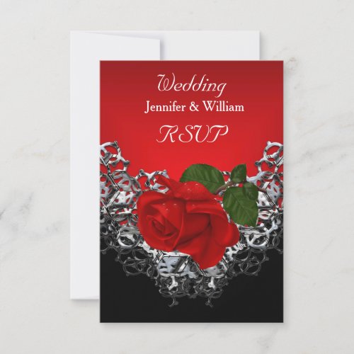 RSVP Wedding Black White Silver Deep RED Rose