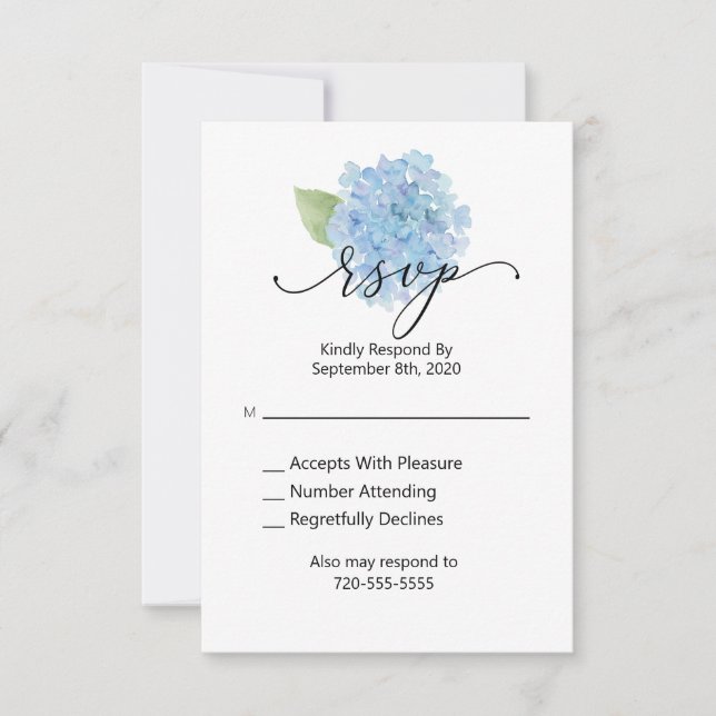 RSVP Wedding Blue Hydrangea Card (Front)