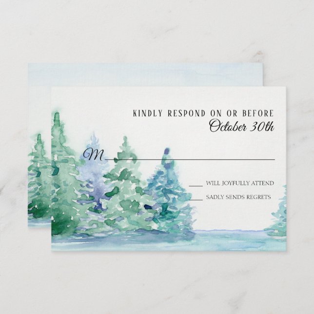 RSVP Wedding Blue Lake w Mountain Pine Trees Invitation (Front/Back)