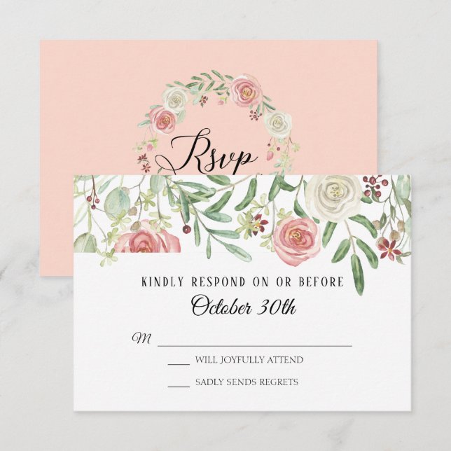 RSVP Wedding Blush Ivory Rose Foliage Leaf Leaves Invitation (Front/Back)