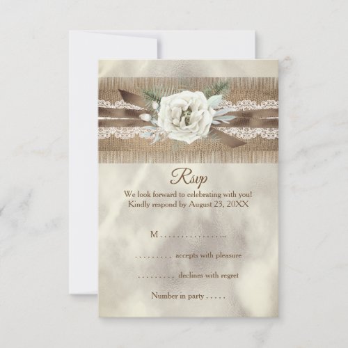 RSVP Wedding Burlap Beige White Rose Lace Bow