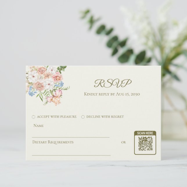 RSVP wedding card butter yellow garden floral (Standing Front)