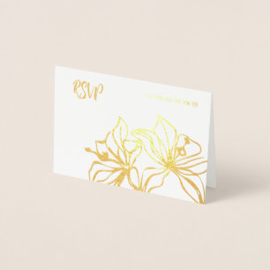RSVP wedding card golg foil lilies flowers