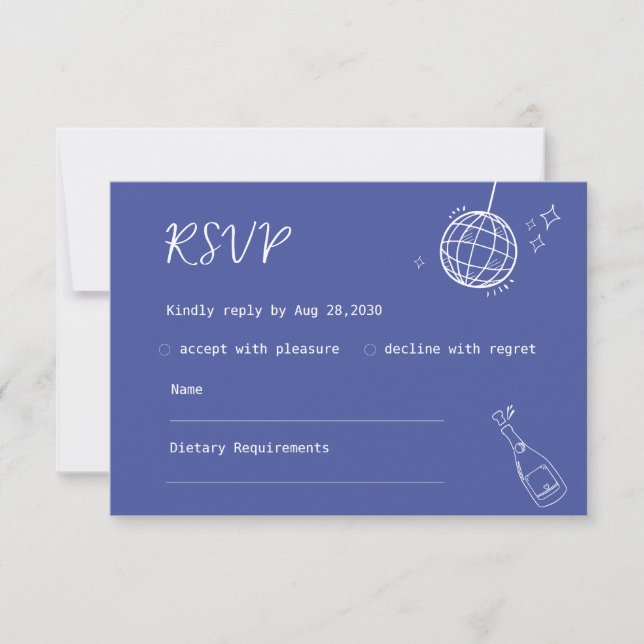 RSVP wedding card hand drawn style in blue (Front)