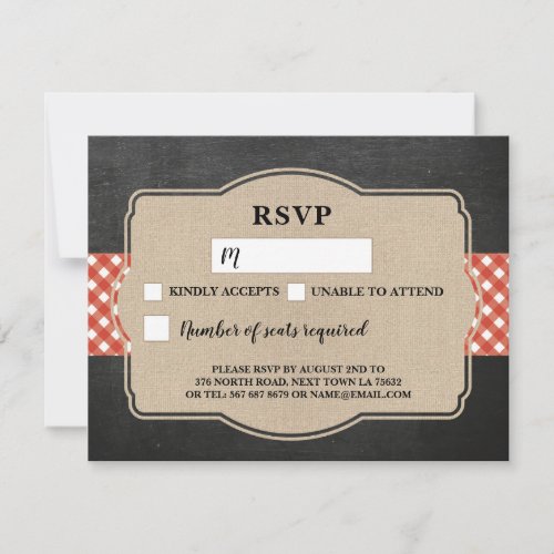 RSVP Wedding Card Red Gingham BBQ Burlap