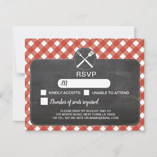 RSVP Wedding Card Red Gingham BBQ Chalk