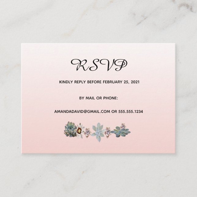 RSVP wedding card succulent floral blush rose gold (Front)