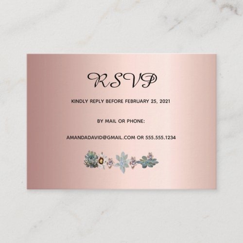 RSVP wedding card succulent flowers rose gold