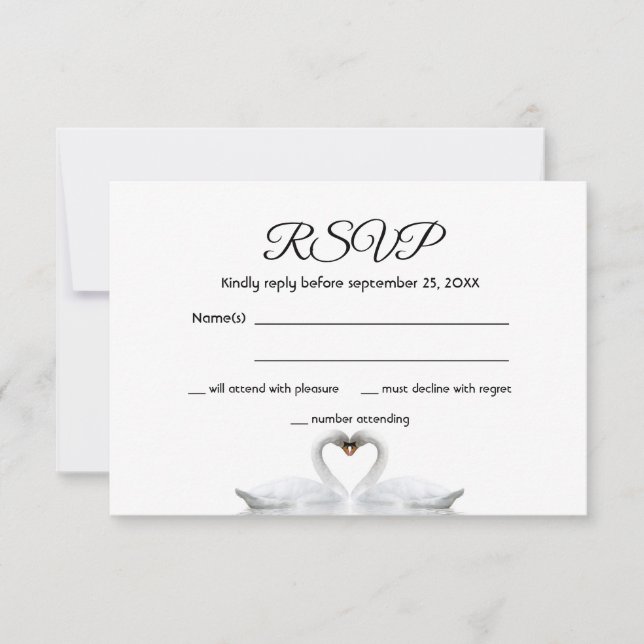 RSVP wedding card white swan couple elegant (Front)