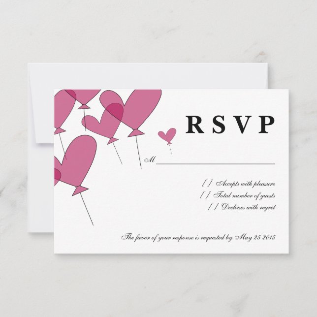 RSVP wedding cards with red heart balloon design (Front)