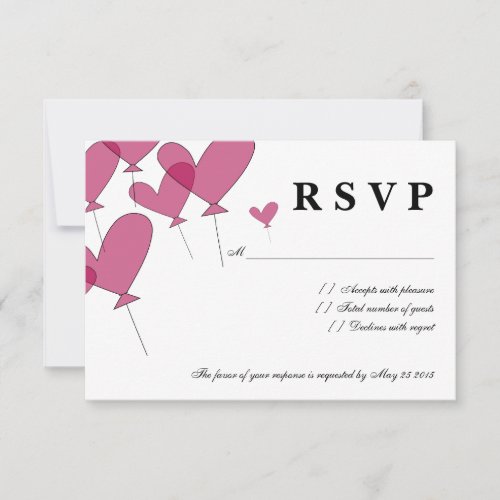 RSVP wedding cards with red heart balloon design