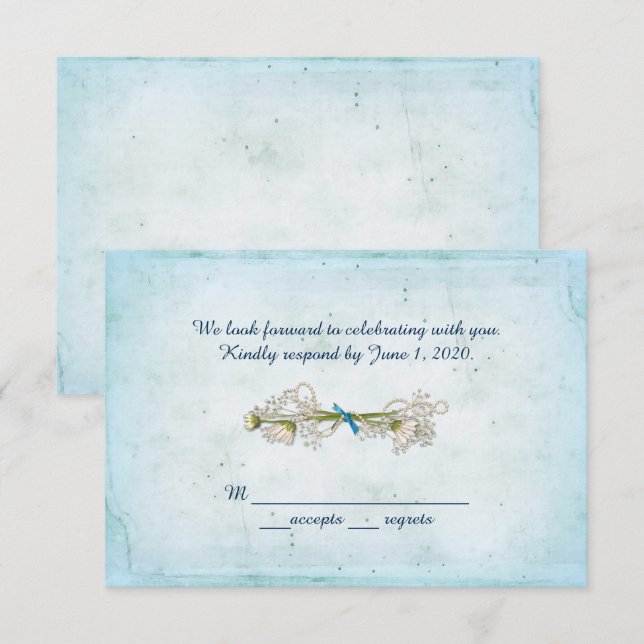 RSVP wedding- daisy bouquet with pearls Invitation (Front/Back)