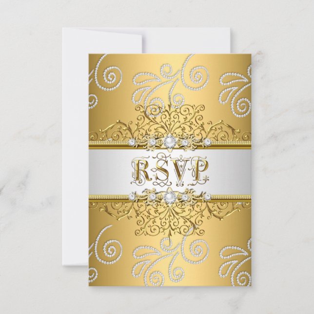 RSVP Wedding Elegant Gold Silver Lace Diamond (Front)