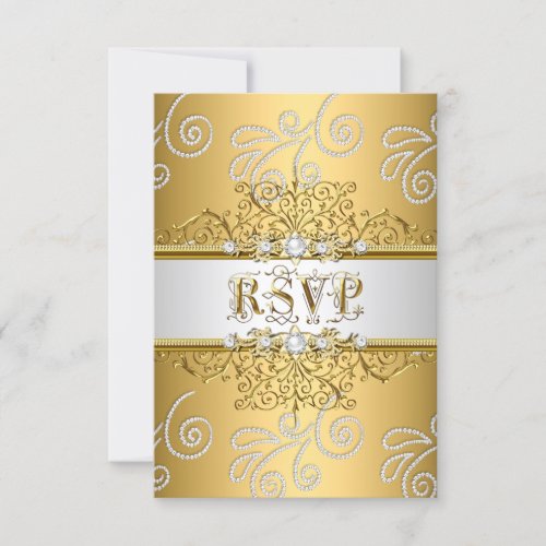 RSVP Wedding Elegant Gold Silver Lace Diamond