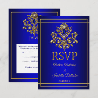 RSVP Wedding Elegant Royal Blue Gold Jewel 2 Invitation