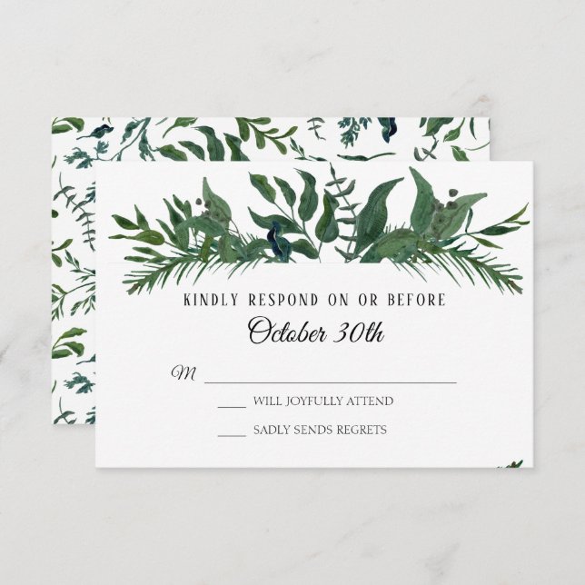 RSVP Wedding Emerald Forest Foliage Leaf Leaves Invitation (Front/Back)