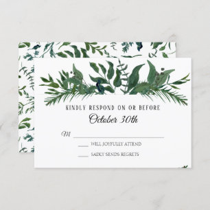 RSVP Wedding Emerald Forest Foliage Leaf Leaves Invitation