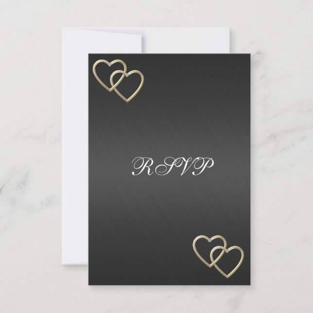RSVP Wedding Engagement Black Gold Hearts (Front)
