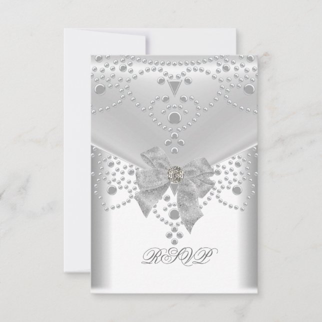 RSVP Wedding Engagement Invite White Silver (Front)