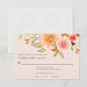 RSVP Wedding Floral Blush Rose Watercolor Foliage Invitation