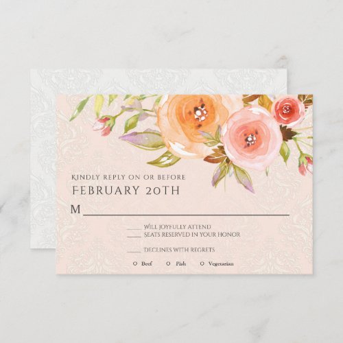 RSVP Wedding Floral Blush Rose Watercolor Foliage Invitation