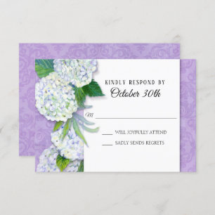 RSVP Wedding Floral Hydrangea Lavender Damask Art Invitation
