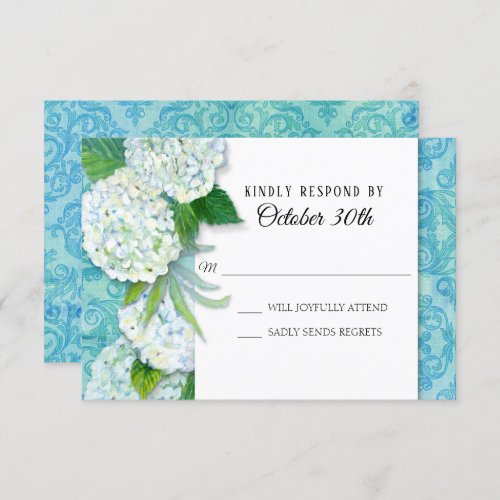 RSVP Wedding Floral Hydrangeas Aqua Damask Pattern Invitation