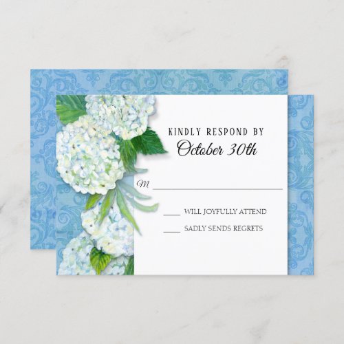 RSVP Wedding Floral Hydrangeas Blue Damask Pattern Invitation