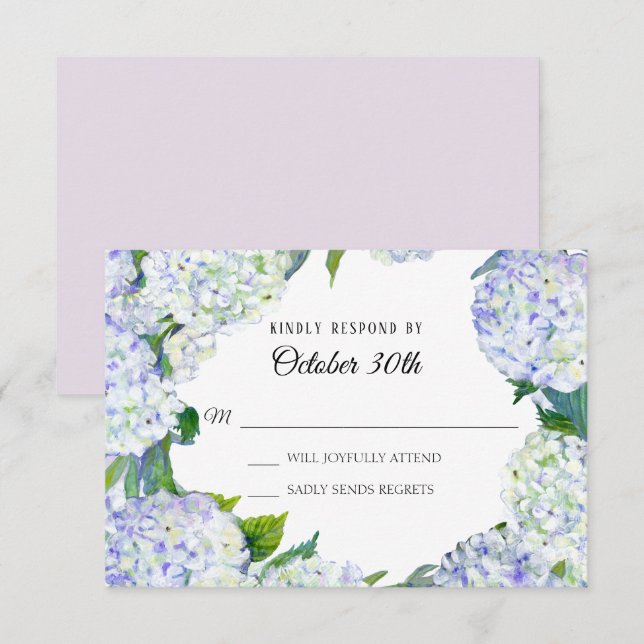 RSVP Wedding Floral Lilac n White Hydrangeas Invitation (Front/Back)