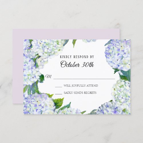 RSVP Wedding Floral Lilac n White Hydrangeas Invitation