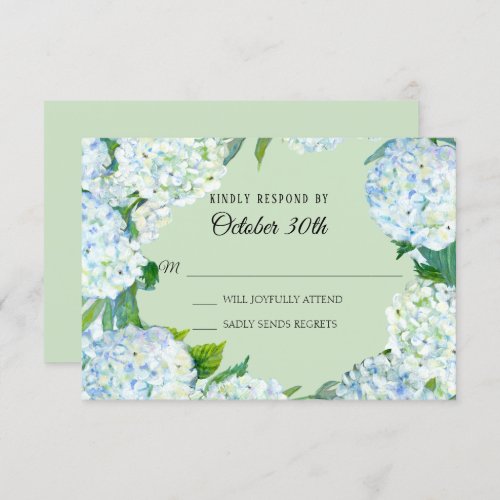 RSVP Wedding Floral White Hydrangea Mint Green Invitation