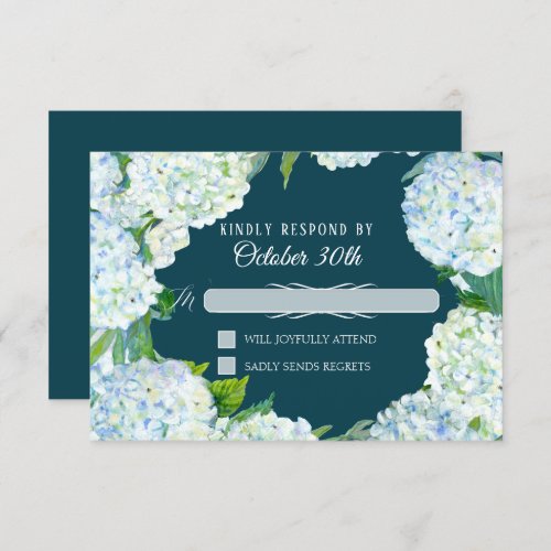 RSVP Wedding Floral White Hydrangea Peacock Blue Invitation