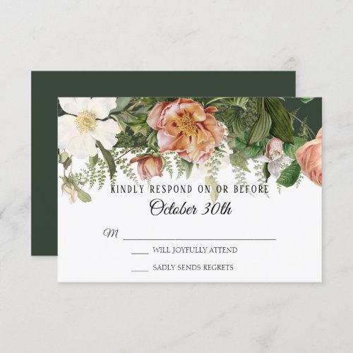 RSVP Wedding Forest Blush Ivory Rose Peony Ferns Invitation